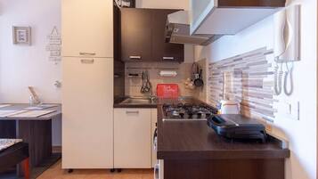 Standard Studio, Balcony, Sea View | Private kitchen | Full-size fridge, microwave, oven, stovetop