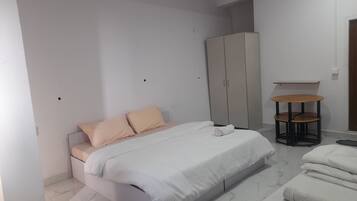 Desk, free WiFi, bed sheets