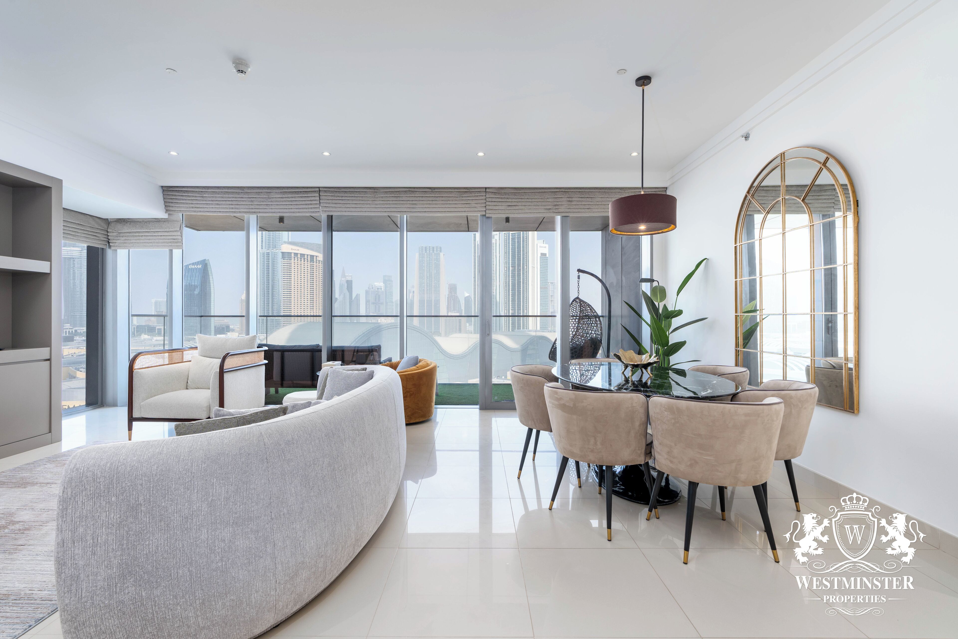 2-Bedroom Apartment with Panoramic Burj Khalifa and Fountain View | Living area | Flat-screen TV