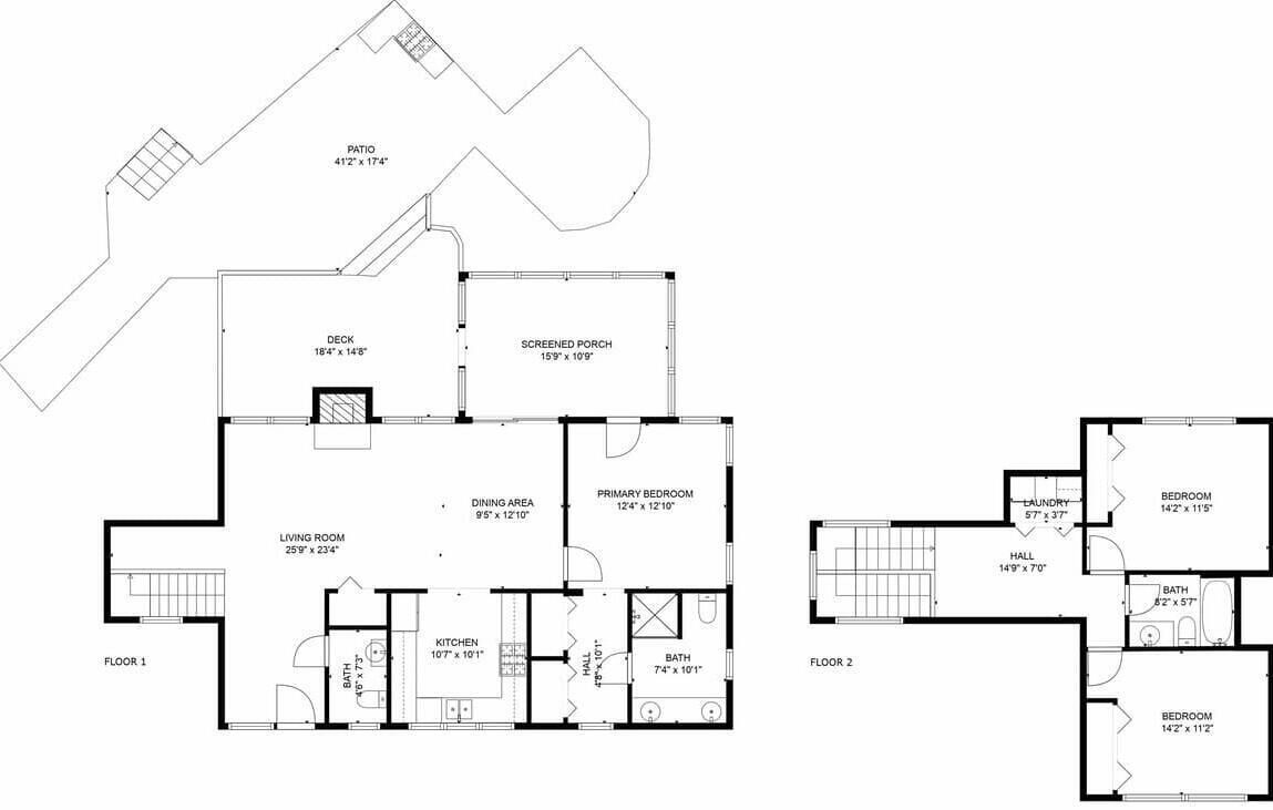 Pianta degli ambienti di un albergo, che include soggiorno, sala da pranzo, cucina, camera da letto principale, camera da letto secondaria, bagno e veranda con zanzariera.