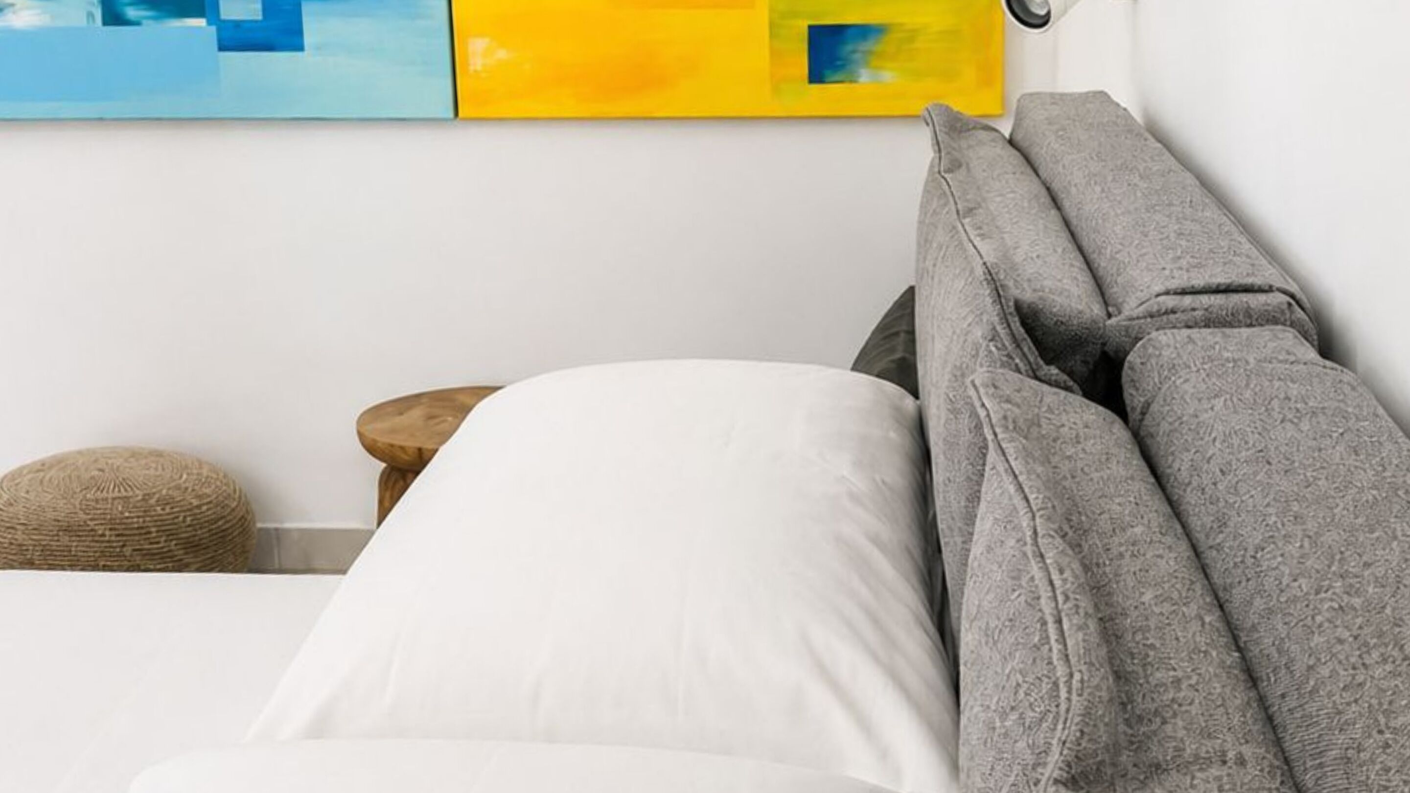 King-size bed in Bedroom 1, thoughtfully designed for comfort and relaxation.