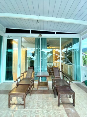 Family Quadruple Room, Partial Sea View | Terrace/patio