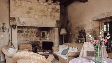 TV connectée, cheminée, lecteur de DVD, table de tennis de table