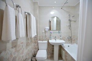 Free toiletries, hair dryer, slippers, heated floors