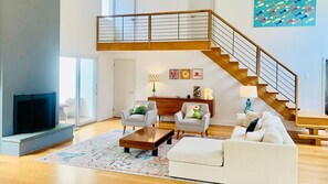 Smart TV, fireplace - Modern Southampton home, heated pool, large deck, multiple seating areas,... (Southampton)