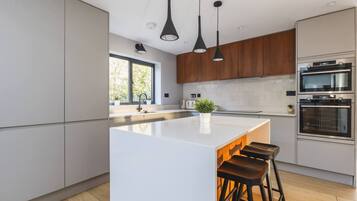 Frigorífico, microondas, horno y placa de cocina