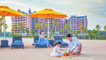 On the beach, white sand