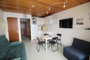 Living area - 10m from shops, 6th floor, balcony, tv, ski locker, 23m², Auris en Oisans (Auris)