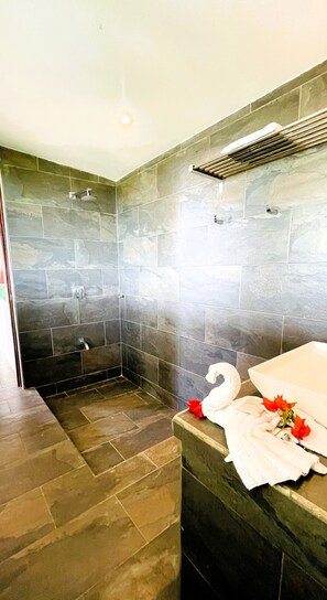 Suite exclusiva, vistas al lago | Baño | Artículos de higiene personal gratuitos, secador de pelo y toallas