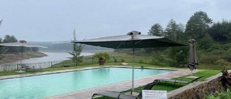 Outdoor pool, pool umbrellas