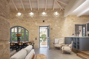 Deluxe Villa, 3 Bedrooms, Private Pool, Mountain View | Living area | 60-inch Smart TV with satellite channels - Artemis Apollonas Villa (Apokoronas)