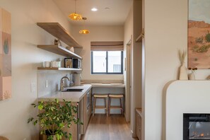 Fridge, microwave, dishwasher, coffee/tea maker