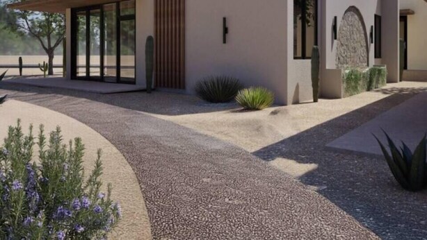 A modern building with a flat roof, large windows, and a covered patio area. - Vega 02: A spacious, 3-bedroom desert oasis stay, Vega #2 (Pinal County)