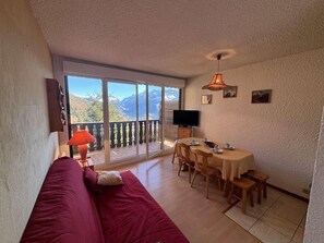 Living area - 10m from ski slopes, view mountain, balcony, tv, ski locker, 23m², Auris en Oisans (Unknown)