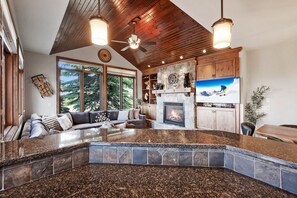 TV, fireplace, video games, books