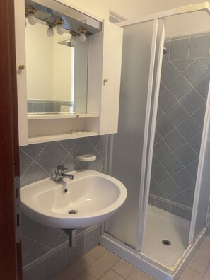 Regadera, secadora de cabello, bidet, papel de baño 