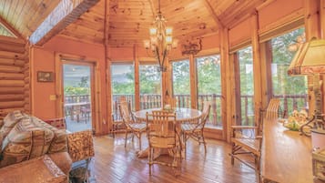 Family Cabin, Mountain View | Living area | 52-inch flat-screen TV with digital channels, streaming services