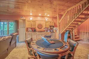 Family Cabin, Mountain View | Living area | 52-inch flat-screen TV with digital channels, streaming services