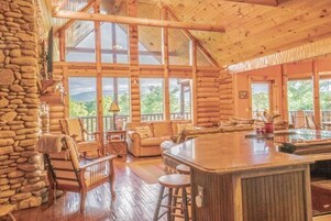 Family Cabin, Mountain View | Living area | 52-inch flat-screen TV with digital channels, streaming services