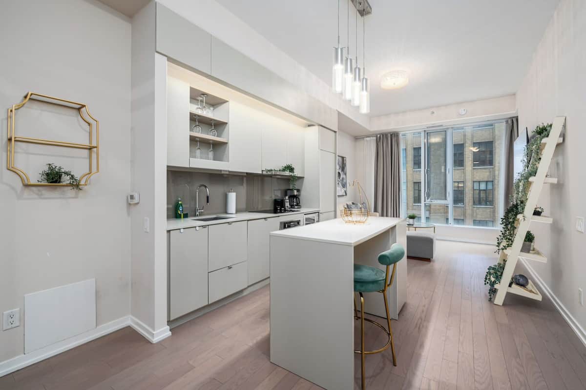 Deluxe suite | Privékeuken | Een koelkast/vriezer, een magnetron, een oven, een kookplaat