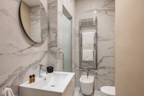 Dusche, Haartrockner, Bidet, Handtücher