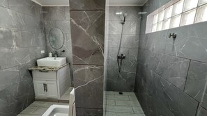 Shower, bidet, towels, toilet paper