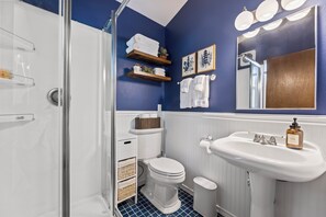 Shower, hair dryer, towels, soap - Remodeled Home on Wooded Nagawicka Lake Channel (Delafield)