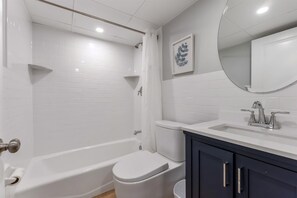 Hair dryer, towels, shampoo