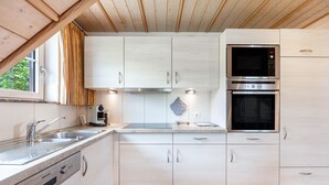 A modern kitchen with stainless steel appliances, light wood cabinetry, and a window with a curtain. - Holiday Apartment 'Type B1, 50sqm' with Mountain View, Shared Terrace and Wi-Fi (Feldberg (Schwarzwald))