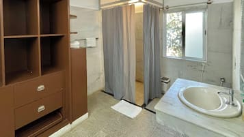 Comfort Double Room | Bathroom | Shower, towels, soap, toilet paper
