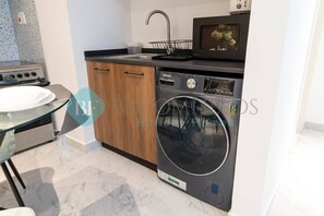 Fridge, microwave, stovetop, toaster