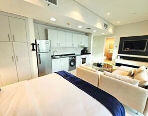 Desk, iron/ironing board, travel crib, free WiFi
