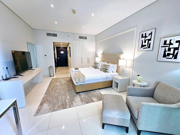 Desk, iron/ironing board, travel cot, free WiFi