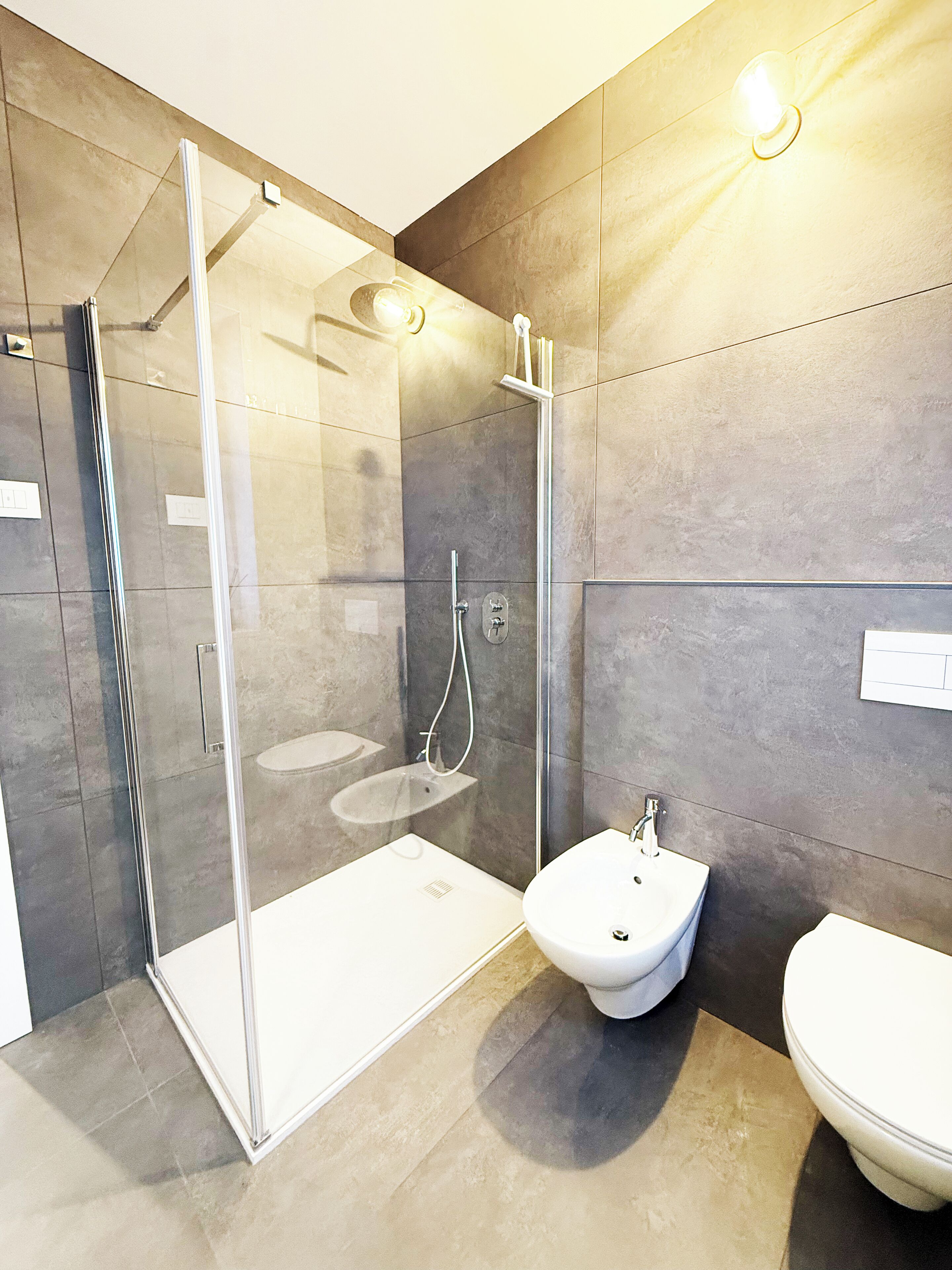 Hair dryer, bidet, towels, toilet paper