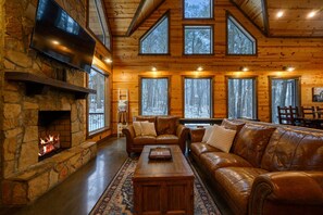 Cabin, Multiple Beds, Hot Tub, Garden View (Logged Out) | Living area | 42-inch flat-screen TV with digital channels, fireplace