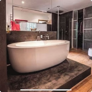 Douche, séchoir à cheveux, bidet, serviettes fournies