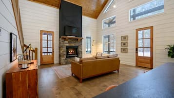 Cabin, Multiple Beds, Hot Tub, Garden View (Once Upon a Pine) | Living area | 42-inch flat-screen TV with digital channels, fireplace