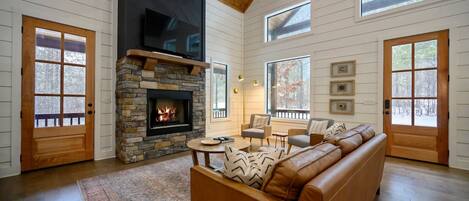Cabin, Multiple Beds, Hot Tub, Garden View (Once Upon a Pine) | Living area | 42-inch flat-screen TV with digital channels, fireplace