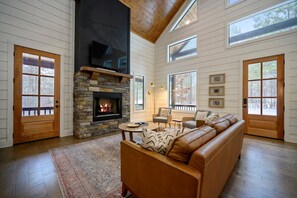 Cabin, Multiple Beds, Hot Tub, Garden View (Once Upon a Pine) | Living area | 42-inch flat-screen TV with digital channels, fireplace - Quiet/private Cabin - Couples/family - Ideal Location (Broken Bow)