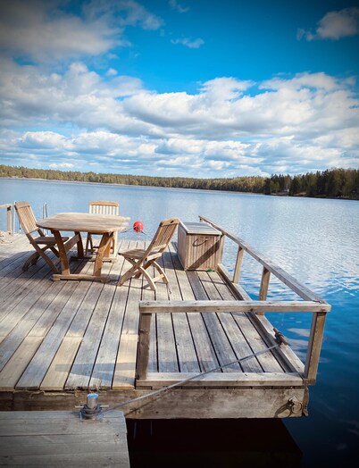 Unique accommodation by the lake, private beach, secluded location, only 35 min from Stockholm