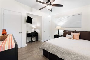 2 bedrooms, desk, iron/ironing board, travel crib