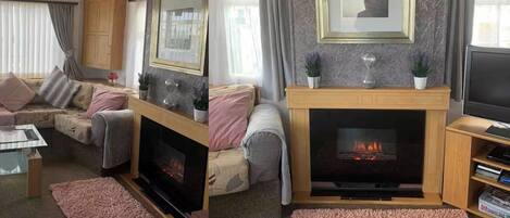 TV, fireplace