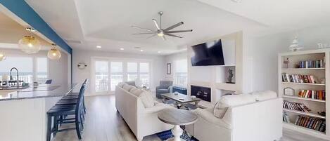 TV, fireplace, offices