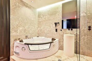 Dusche, Haartrockner, Handtücher, Shampoo