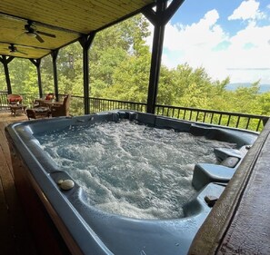 Outdoor spa tub - 2-in-1 Estate w/ VIEWS! Theater + Firepit + GAMES! (Sevierville)
