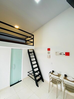 Desk, laptop workspace, free WiFi, bed sheets