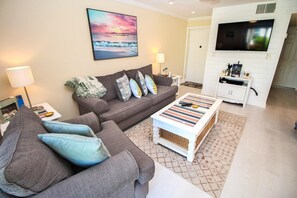 Condo, 1 Queen Bed with Sofa bed (Colony Beach Club 116) | Living area | TV - Colony Beach Club 116 (New Smyrna Beach)