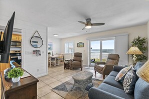 Condo, 1 King Bed with Sofa bed (Colony Beach Club 125) | Living area | TV - Colony Beach Club 125 (New Smyrna Beach)