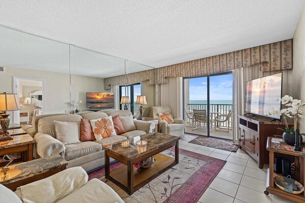 Condo, 1 King Bed with Sofa bed (Hacienda del Sol II 414) | Living area - Hacienda del Sol II 414 (New Smyrna Beach)