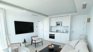 Luksusleilighet, sjøutsikt | Oppholdsområde